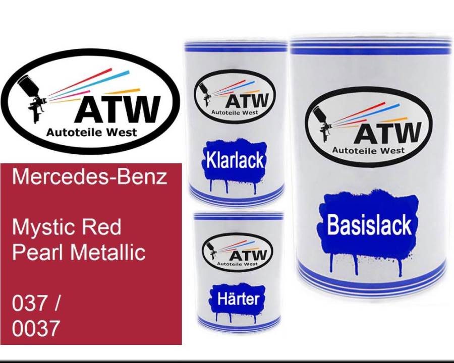 Mercedes-Benz, Mystic Red Pearl Metallic, 037 / 0037: 500ml Lackdose + 500ml Klarlack + 250ml Härter - Set, von ATW Autoteile West.